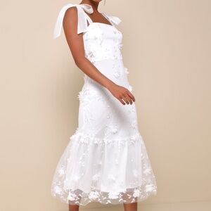 Lulus Divinely Adored White Embroidered Floral Tie-strap Midi Dress - Size M